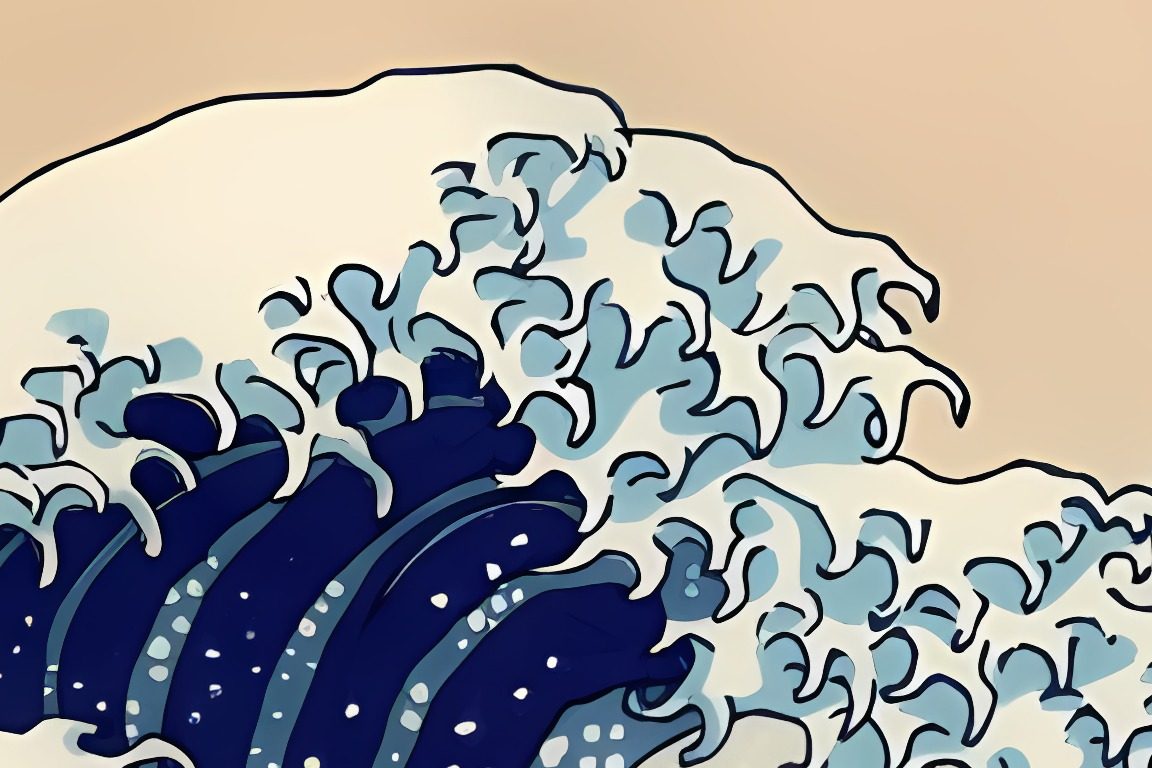 The Great Wave, Hokusai, upscaled 4× by PixelForge